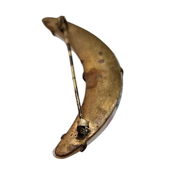 Victorian Blue Crescent Brooch, C Clasp Porcelain Pin L561 - Picture 5 of 9